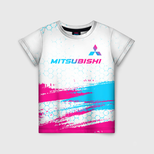 Детская футболка 3D Mitsubishi neon gradient style: символ сверху, цвет 3D печать