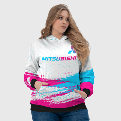 Женская толстовка 3D Mitsubishi neon gradient style: символ сверху, цвет 3D печать - фото 6