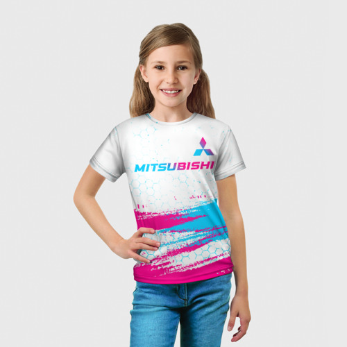 Детская футболка 3D Mitsubishi neon gradient style: символ сверху, цвет 3D печать - фото 5