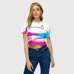 Женская футболка Crop-top 3D Mitsubishi neon gradient style: символ сверху - фото 2