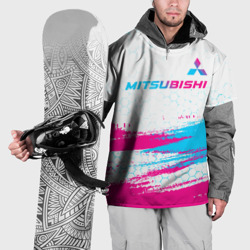 Накидка на куртку 3D Mitsubishi neon gradient style: символ сверху