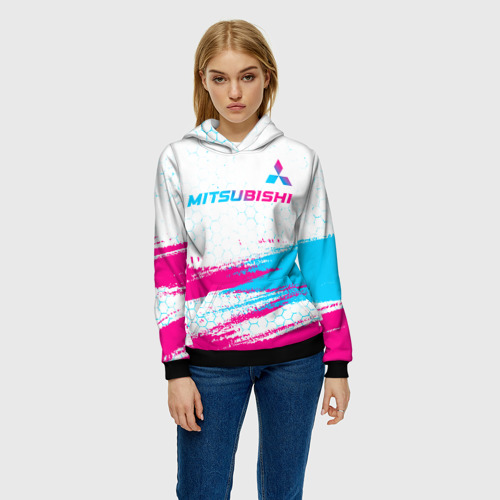 Женская толстовка 3D Mitsubishi neon gradient style: символ сверху, цвет 3D печать - фото 3