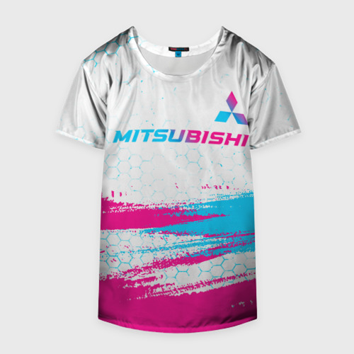 Накидка на куртку 3D Mitsubishi neon gradient style: символ сверху, цвет 3D печать - фото 4