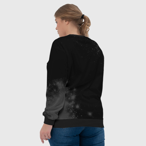 Женский свитшот 3D с принтом Valorant glitch на темном фоне: надпись, символ, вид сзади #2