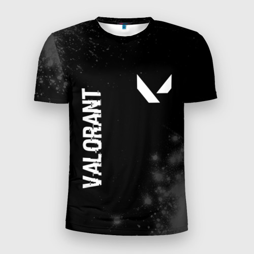 Мужская футболка 3D Slim с принтом Valorant glitch на темном фоне: надпись, символ, вид спереди #2