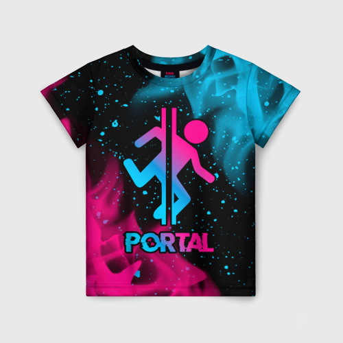 Детская футболка с принтом Portal - neon gradient, вид спереди №1
