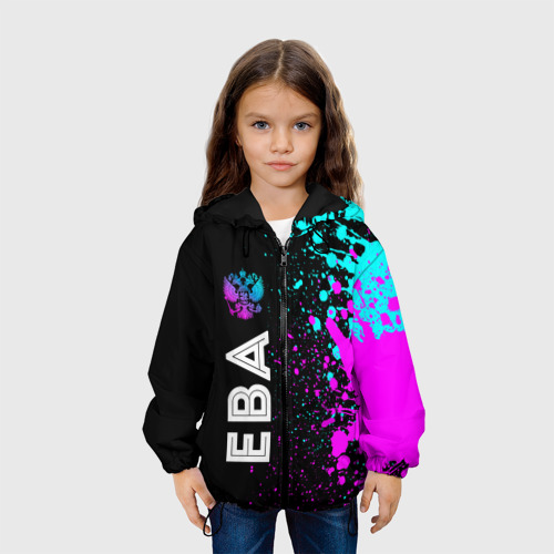 Детская куртка 3D Ева и неоновый герб России: по-вертикали, цвет черный - фото 4