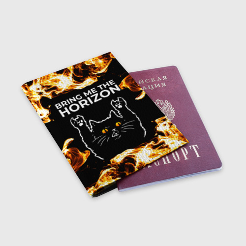 Обложка для паспорта матовая кожа Bring Me the Horizon рок кот и огонь - фото 3