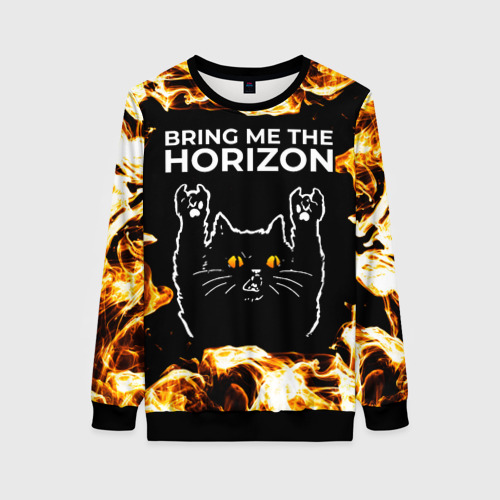 Женский свитшот 3D Bring Me the Horizon рок кот и огонь, цвет 3D печать