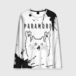 Мужской лонгслив 3D Paramore рок кот на светлом фоне