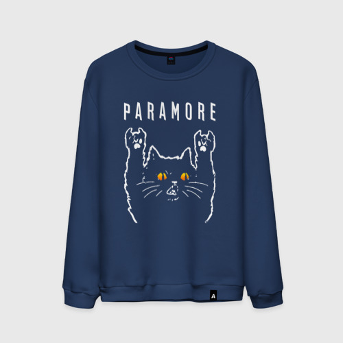 Мужской свитшот из хлопка с принтом Paramore rock cat, вид спереди №1