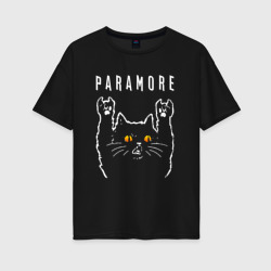 Женская футболка хлопок Oversize Paramore rock cat