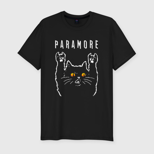 Мужская футболка хлопок Slim Paramore rock cat, цвет черный