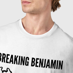 Футболка с принтом Breaking Benjamin - rock cat для мужчины, вид на модели спереди №4. Цвет основы: белый