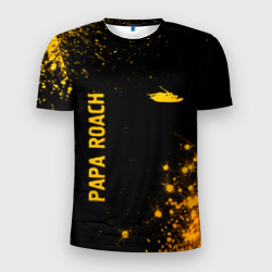 Мужская футболка 3D Slim Papa Roach - gold gradient: надпись, символ