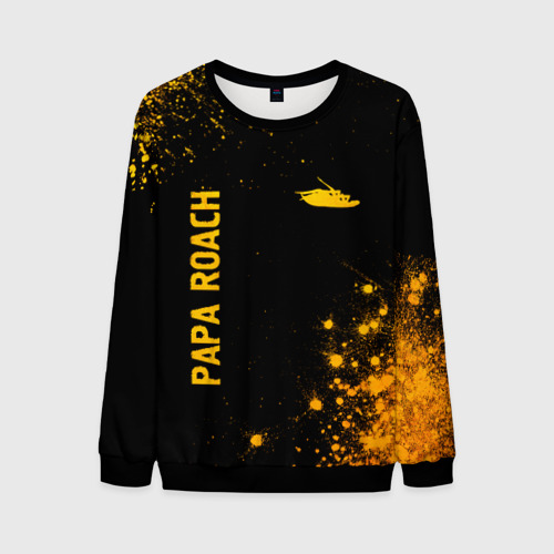Мужской свитшот 3D Papa Roach - gold gradient: надпись, символ, цвет черный