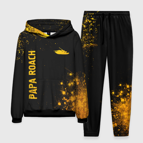 Мужской костюм с толстовкой 3D Papa Roach - gold gradient: надпись, символ, цвет черный