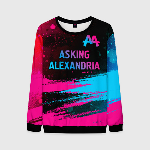 Мужской свитшот 3D Asking Alexandria - neon gradient: символ сверху, цвет черный