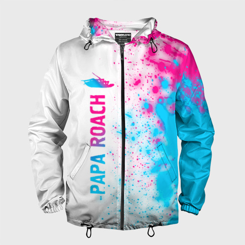 Мужская ветровка 3D Papa Roach neon gradient style: по-вертикали, цвет черный