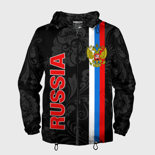 Мужская ветровка 3D Russia black style, цвет черный