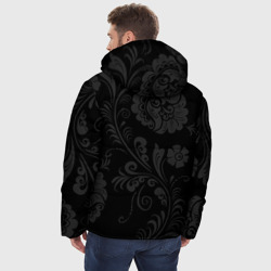 Куртка с принтом Russia black style для мужчины, вид на модели сзади №2. Цвет основы: черный