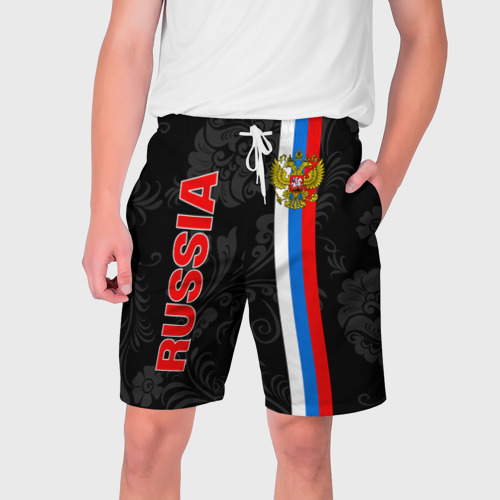 Мужские шорты 3D с принтом Russia black style, вид спереди #2