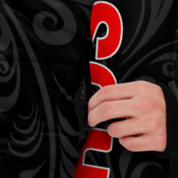 Куртка с принтом Russia black style для мужчины, вид на модели спереди №3. Цвет основы: черный
