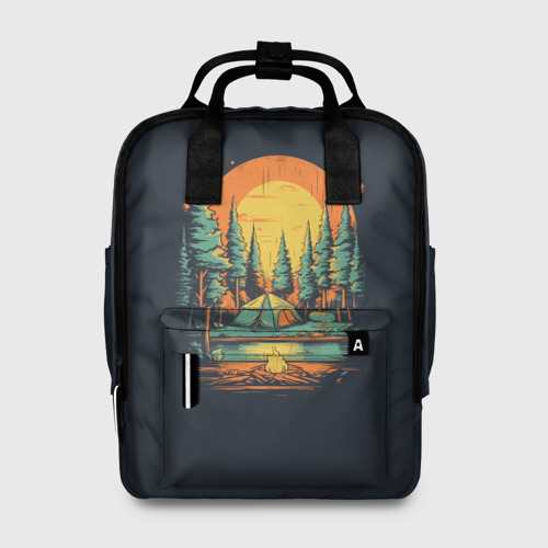 Женский рюкзак 3D с принтом Костер в лесу, вид спереди #2