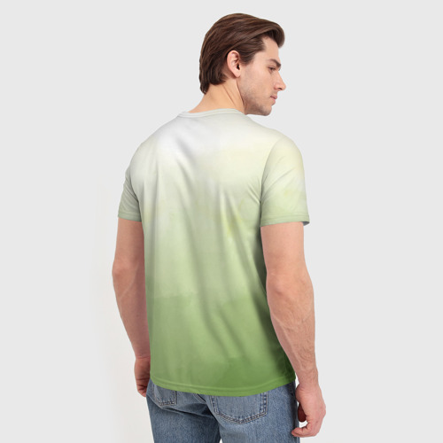 Мужская футболка 3D с принтом Абстрактный лаймовый акварельный фон, вид сзади #2