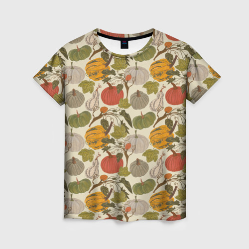 Женская футболка 3D с принтом Тыквы цветные, вид спереди #2