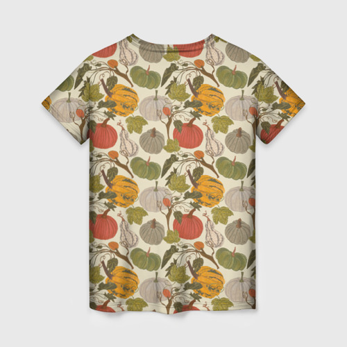 Женская футболка 3D с принтом Тыквы цветные, вид сзади #1
