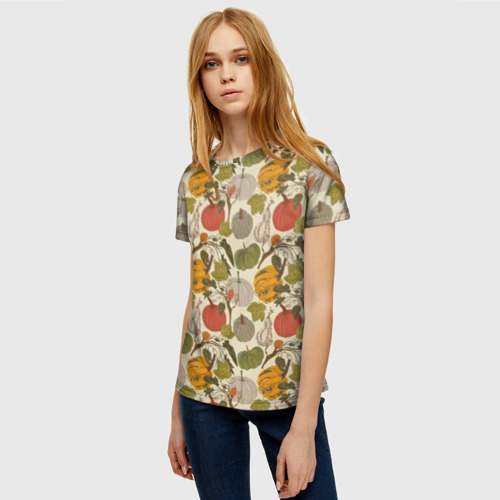 Женская футболка 3D с принтом Тыквы цветные, фото на моделе #1