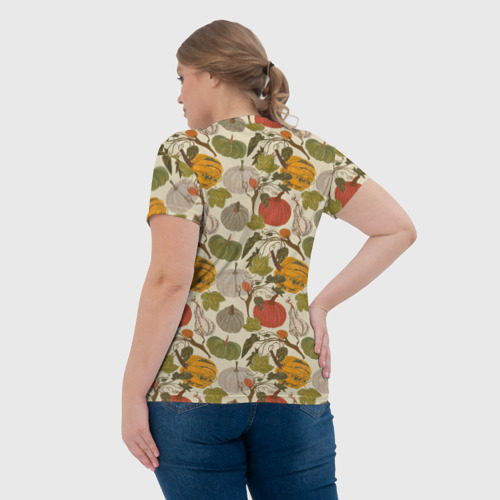 Женская футболка 3D с принтом Тыквы цветные, вид сзади #2