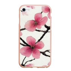 Цветы и ветви японской сакуры - текстура холста  – Чехол для iPhone 6Plus/6S Plus матовый с принтом купить