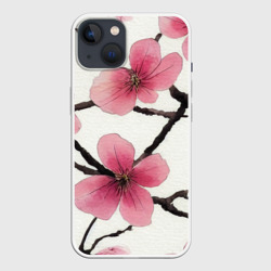 Цветы и ветви японской сакуры - текстура холста  – Чехол для iPhone 13 с принтом купить