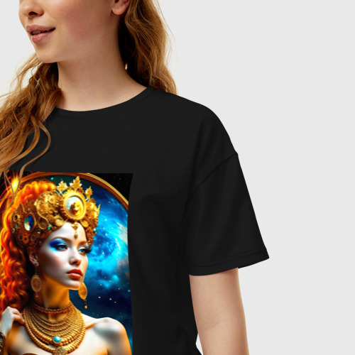 Женская футболка хлопок Oversize Богиня небесной тверди - нейросеть, цвет черный - фото 3