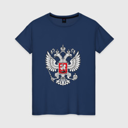 Женская футболка хлопок Герб России серебро