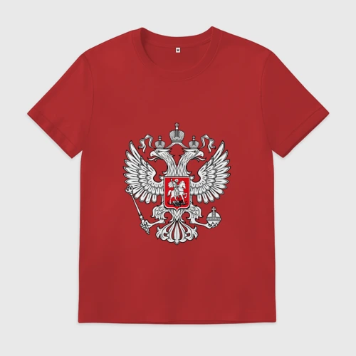 Мужская футболка хлопок Герб России серебро