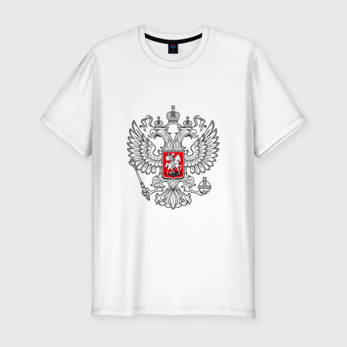 Мужская футболка хлопок Slim Герб России серебро, цвет белый