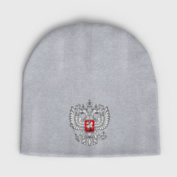 Детская шапка демисезонная Герб России серебро