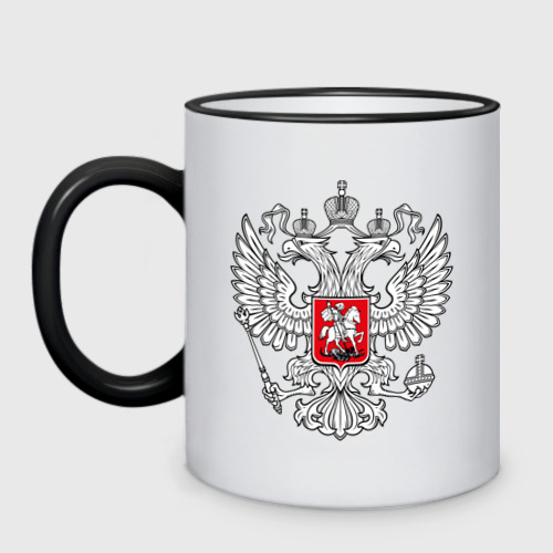 Кружка двухцветная с принтом Герб России серебро, вид спереди #2