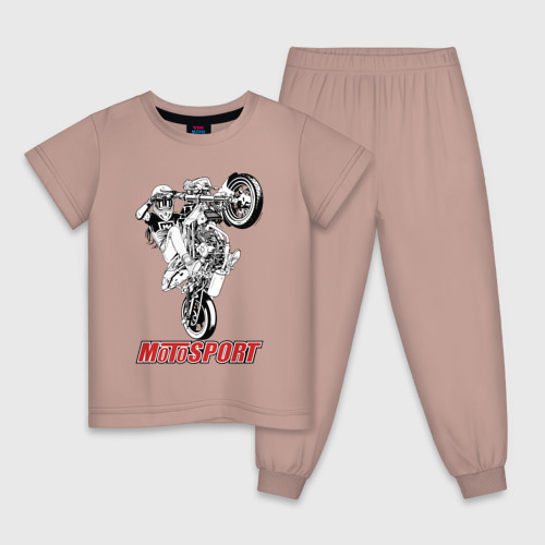 Детская пижама хлопок Motosport girl, цвет пыльно-розовый