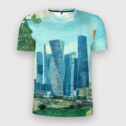 Мужская футболка 3D Slim Москва-сити Ван Гог, цвет 3D печать