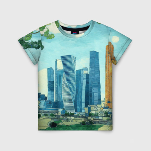 Детская футболка 3D Москва-сити Ван Гог, цвет 3D печать