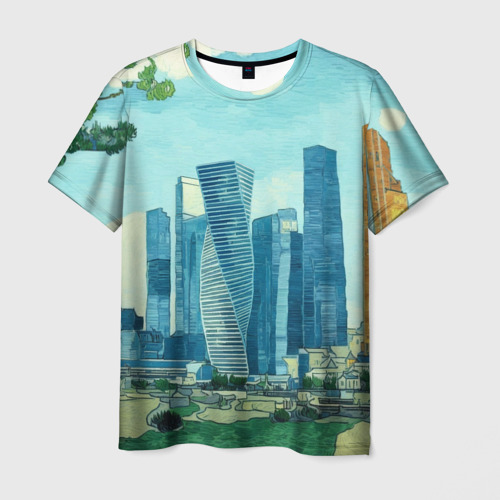 Мужская футболка 3D Москва-сити Ван Гог, цвет 3D печать