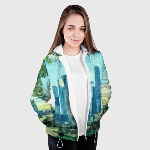 Женская куртка 3D Москва-сити Ван Гог, цвет белый - фото 4