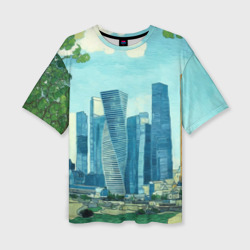 Женская футболка oversize 3D Москва-сити Ван Гог