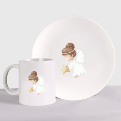 Набор: тарелка + кружка Ангел девочка со звездой