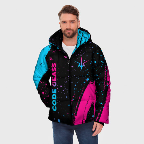 Мужская зимняя куртка 3D Code Geass - neon gradient: надпись, символ, цвет черный - фото 3