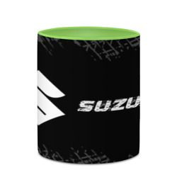 Кружка с полной запечаткой Suzuki Speed на темном фоне со следами шин: надпись и символ - фото 2